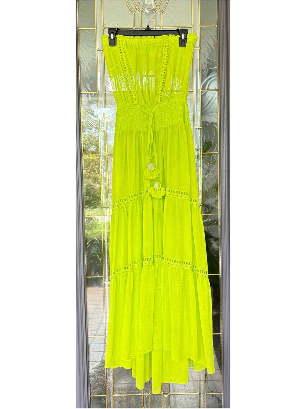 NWT Ramy Brook Lime Strapless Maxi Coverup  Rae dress with mirror Tassel Tie